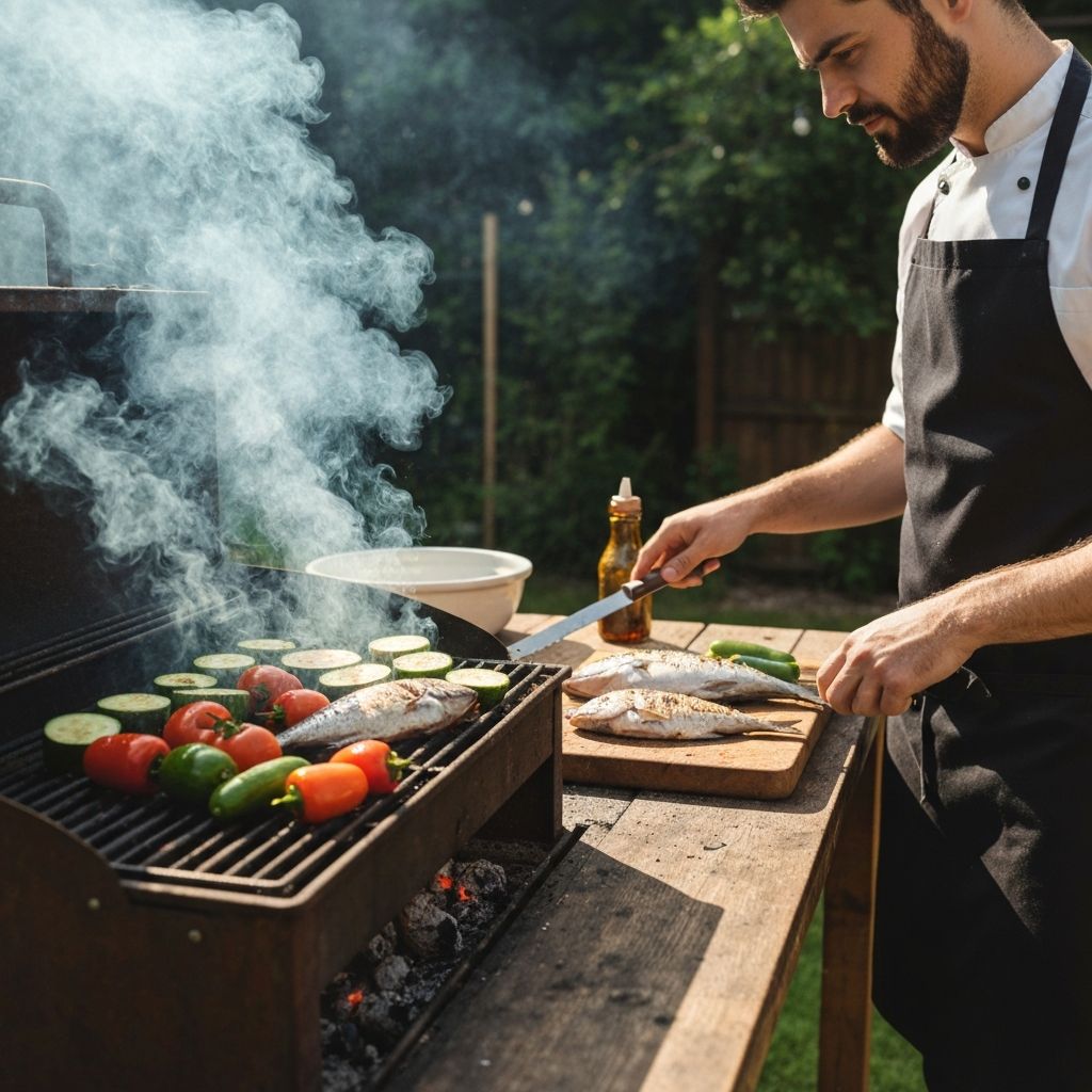 Halak és zöldségek grillezése